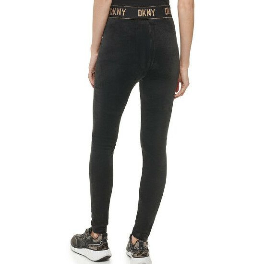 Women'S Clothing * | New Dkny Velour Pull-On Elastic Logo Waistband Leggings