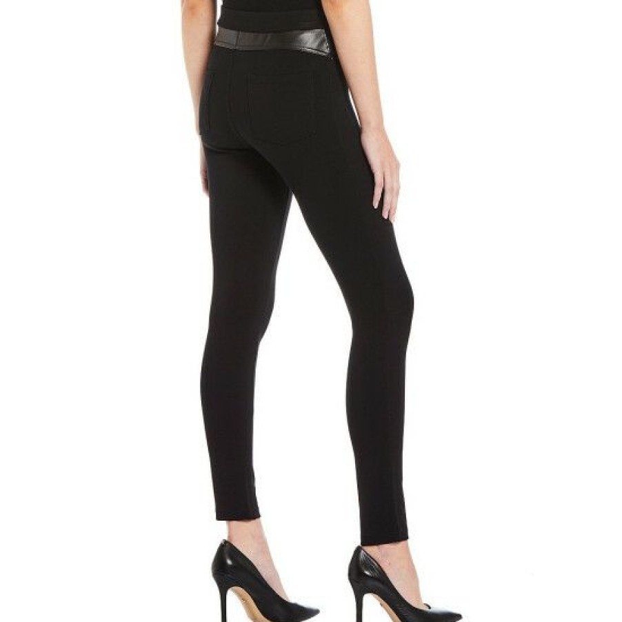 Women'S Clothing * | Best Sale Dkny Vegan Leather Trim Pull-On Leggings Black