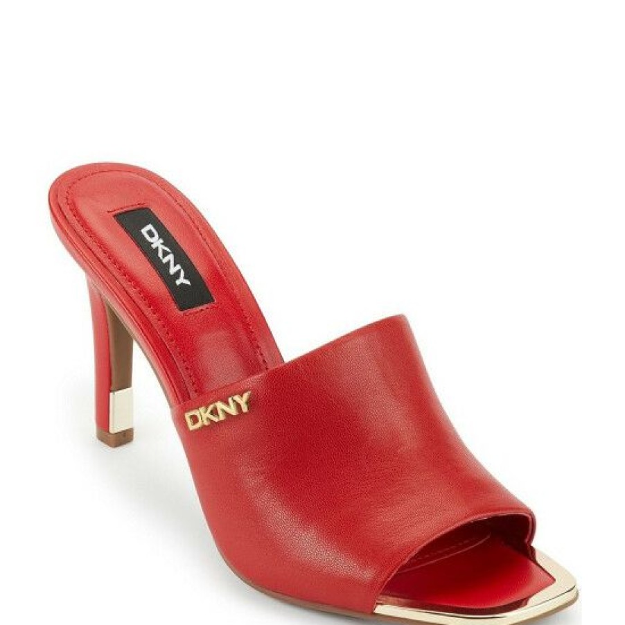 Shoes * | Best Reviews Of Dkny Bronx Leather Square Toe Dress Sandals