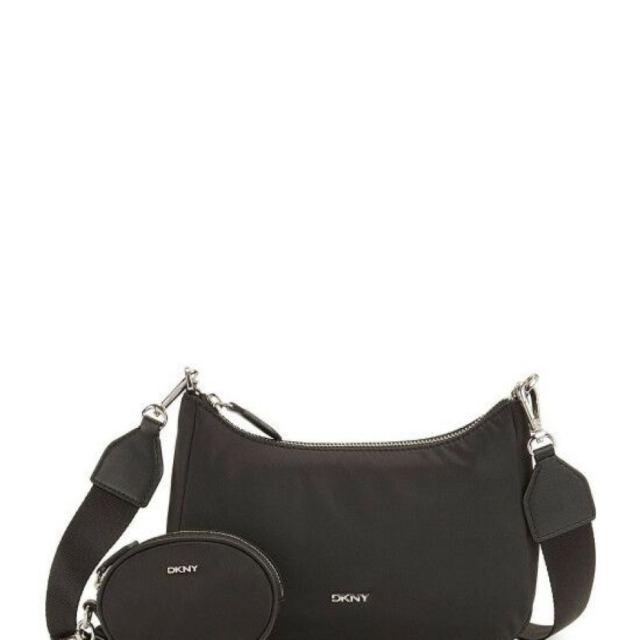 Women'S Clothing * | Outlet Dkny Caelynn Medium Pouchette Nylon Crossbody Bag Black