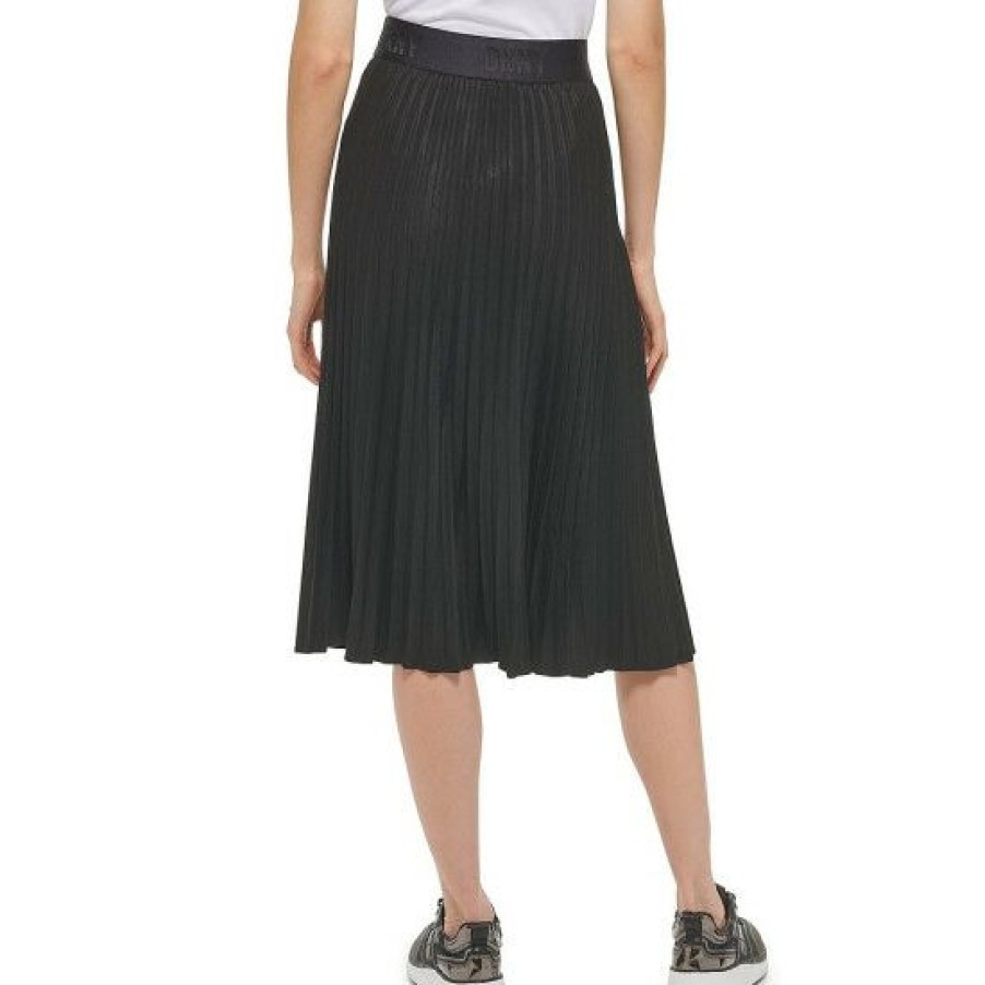 Women'S Clothing * | Top 10 Dkny Suede A-Line High Waisted Pleated Midi Skirt Black