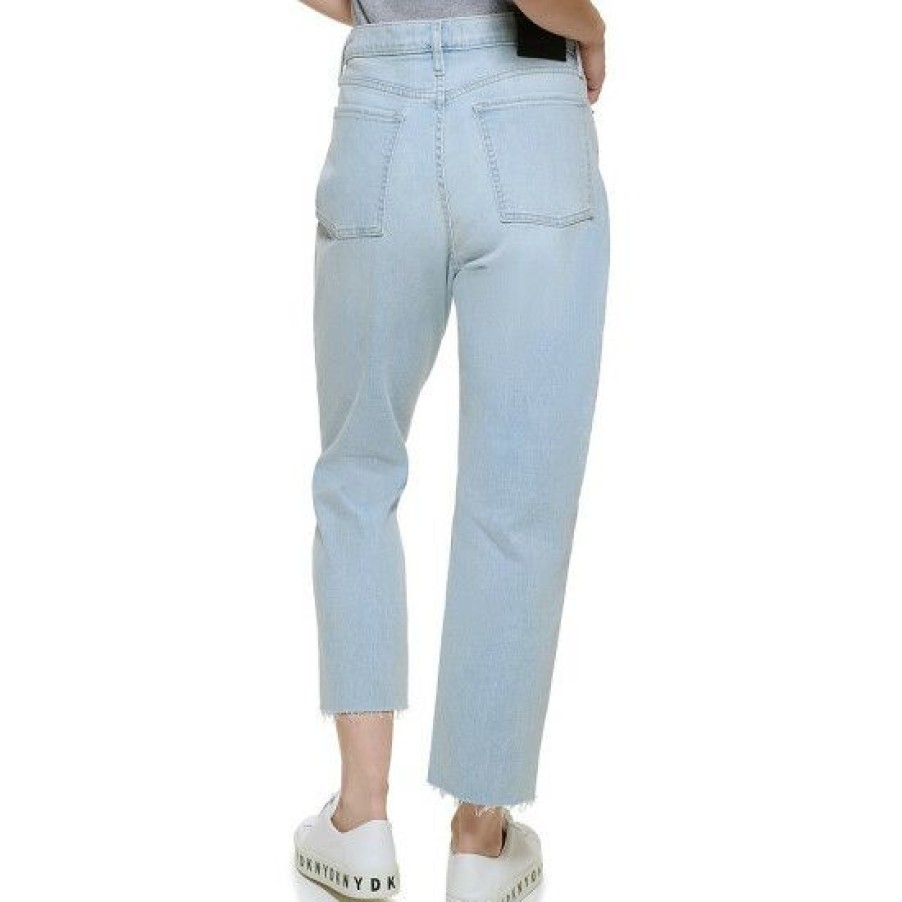 Women'S Clothing * | Budget Dkny Jeans Broome High Rise Raw Hem Cropped Denim Jeans Ice Wash