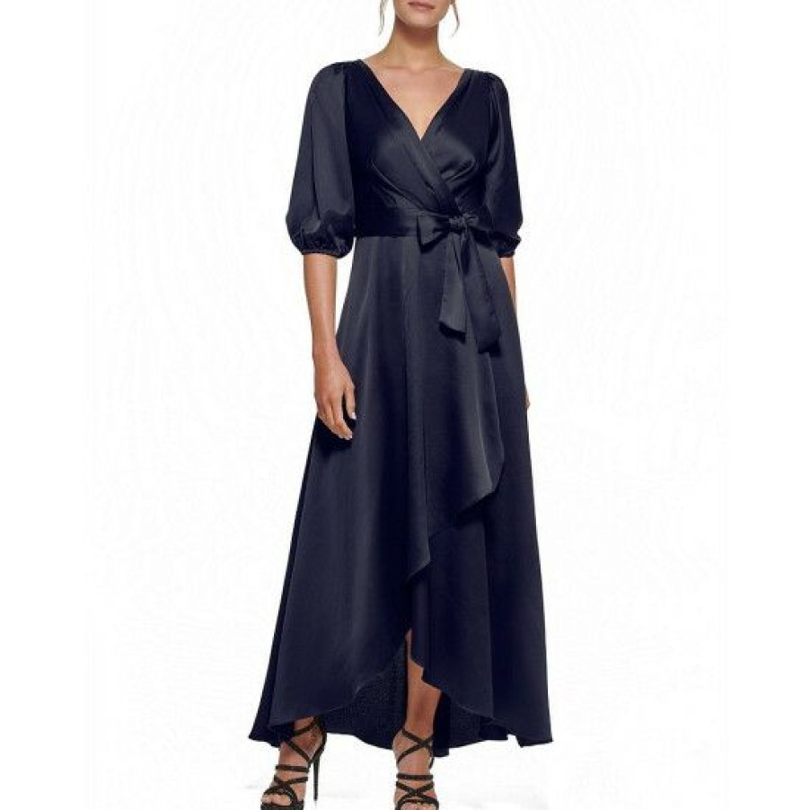 Women'S Clothing * | Flash Sale Dkny 3/4 Balloon Sleeve Surplice V-Neck Faux Wrap Gown