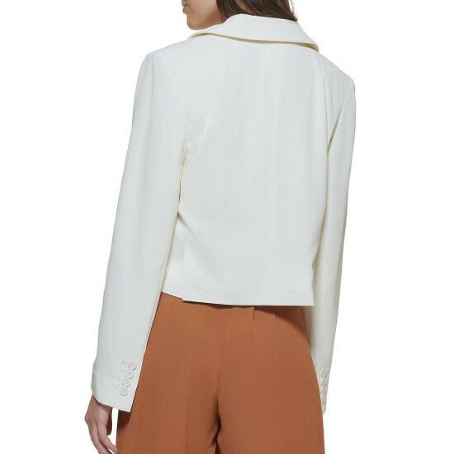 Women'S Clothing * | Cheapest Dkny Gabardine Peak Lapel Long Sleeve Cropped Blazer Double Cream