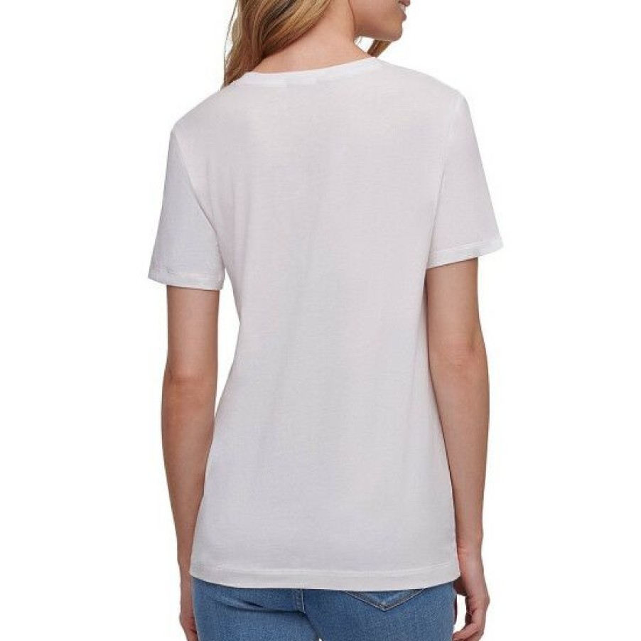 Women'S Clothing * | New Dkny Cotton-Blend Knit Jersey Nail Head Logo Short Sleeve T-Shirt White