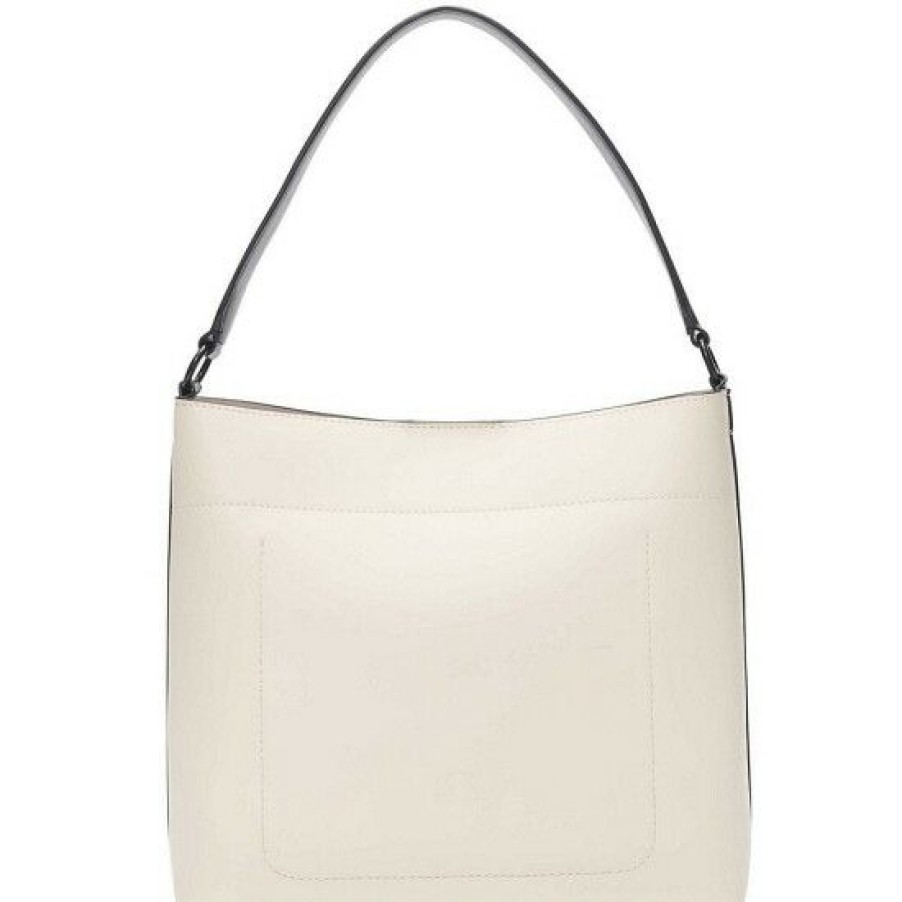 Women'S Clothing * | Hot Sale Dkny Crawford Colorblock Convertible Vegan Leather Bucket Bag Ivory/Cashew/Black