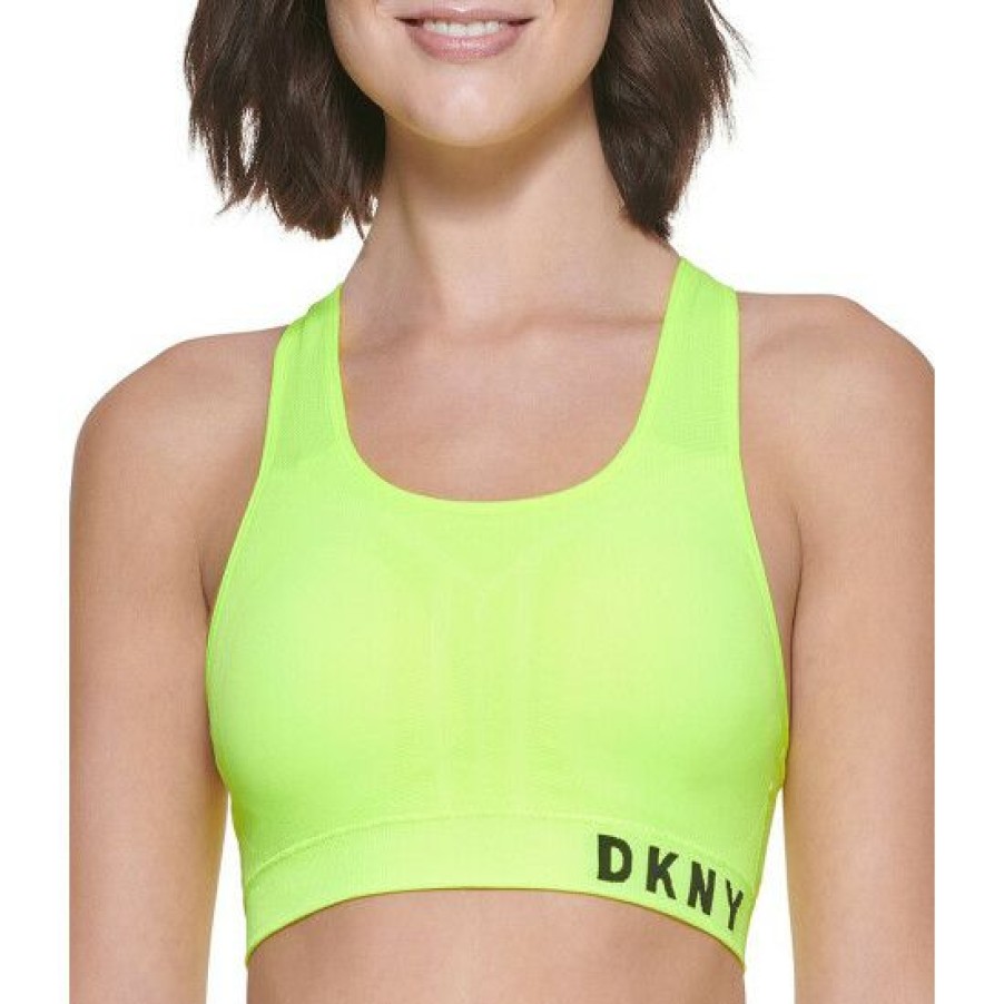 Women'S Clothing * | Best Pirce Dkny Sport Logo Mesh Back Racer Seamless Sports Bra