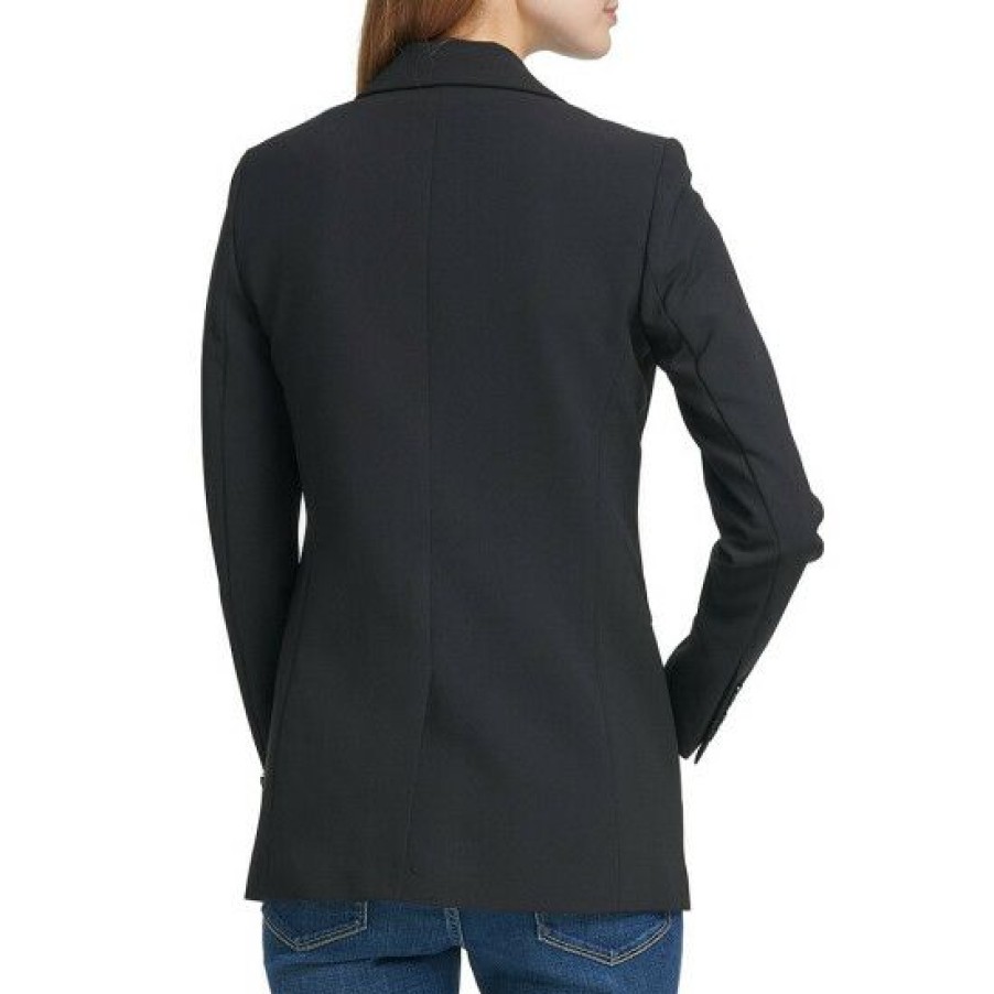 Women'S Clothing * | Buy Dkny Notch Lapel Long Sleeve Woven Blazer Jacket Black