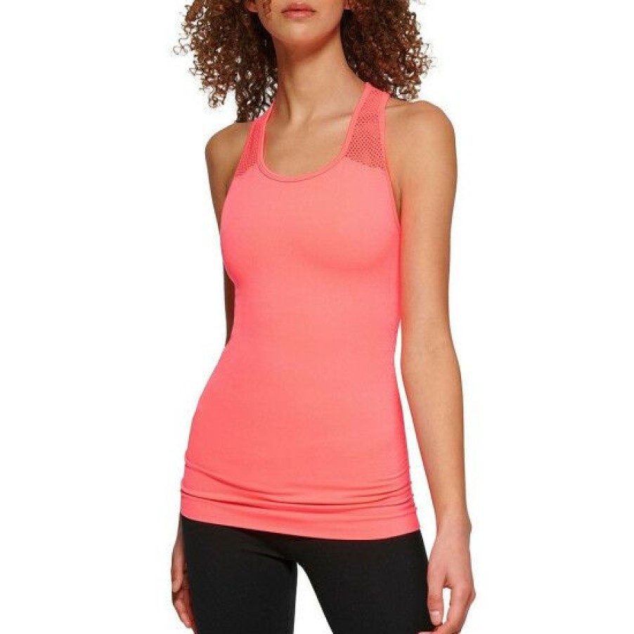 Women'S Clothing * | Hot Sale Dkny Sport Seamless Racer Back Ruched Scoop Neck Sleeveless Tank Top Vibrant Pink