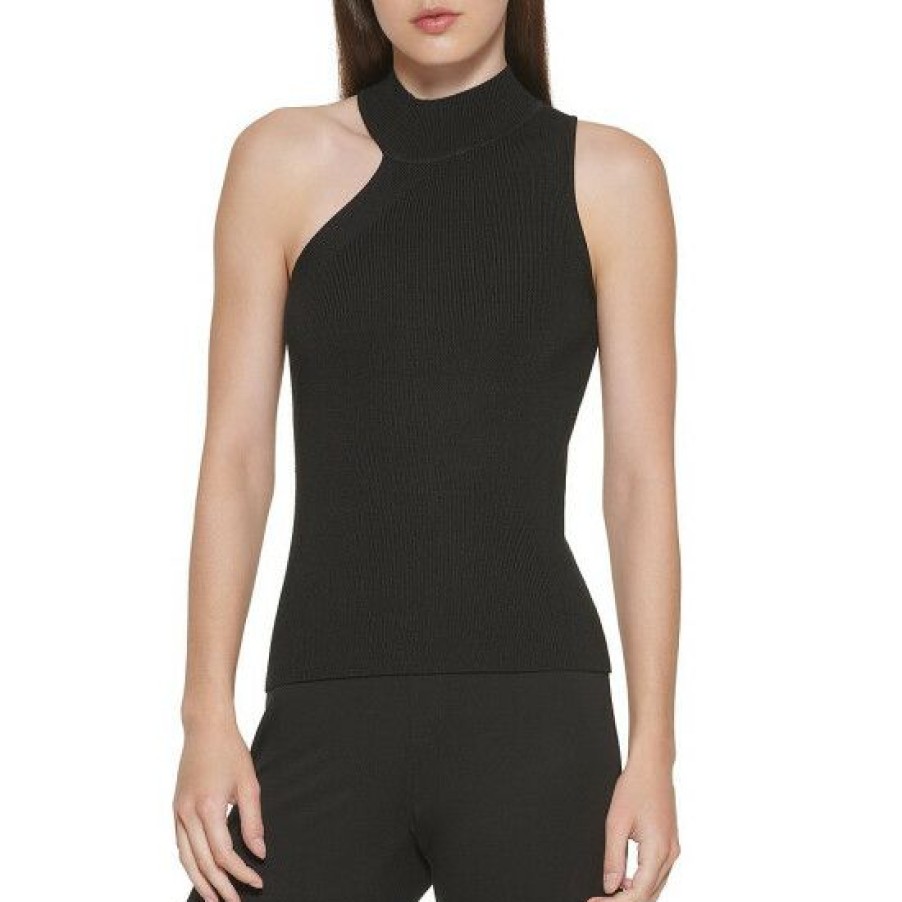 Women'S Clothing * | Cheapest Dkny Mock Neck Sleeveless Cutaway Shoulder Knit Top