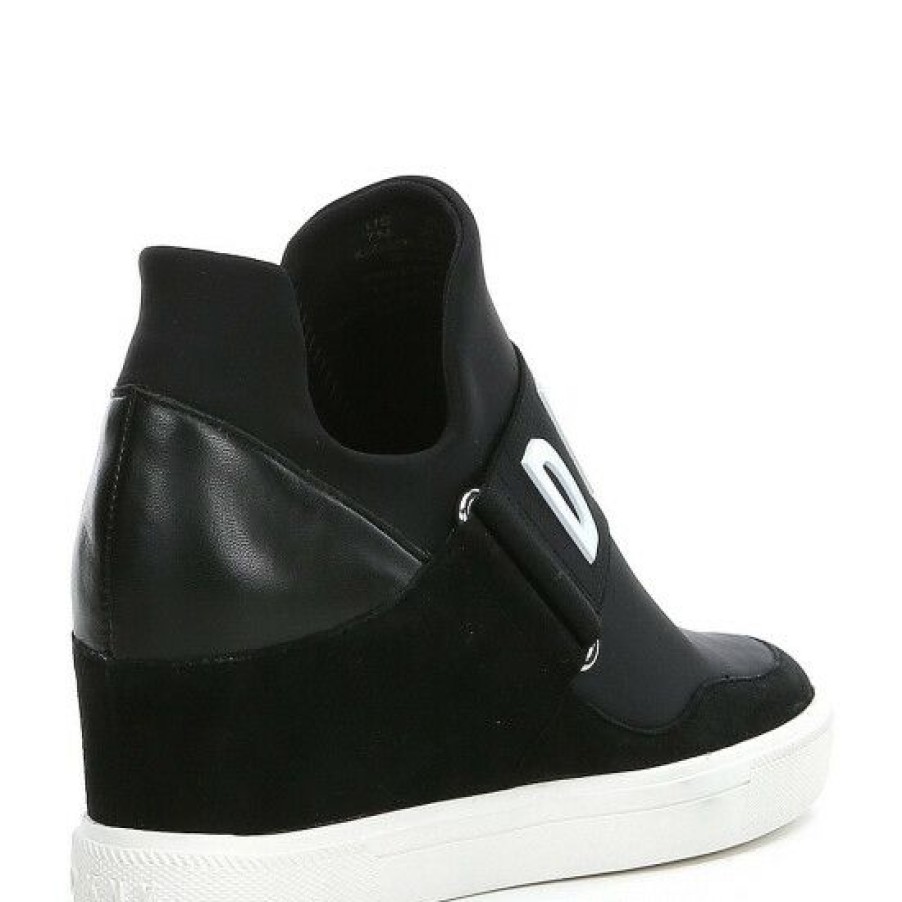 Shoes * | Brand New Dkny Cosmos Logo Hidden Wedge Slip On Sneakers Black