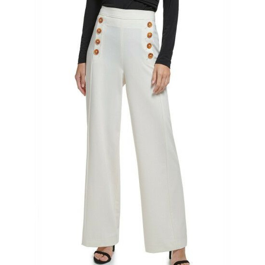 Women'S Clothing * | Discount Dkny Wide Leg Button Embellished Sailor Pants Egg Nog