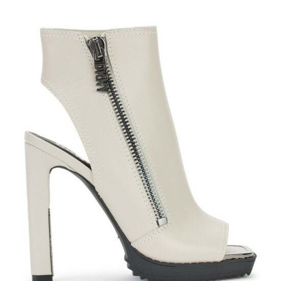 Shoes * | Buy Dkny Malia Leather Zip Platform Shooties Deep Vanilla