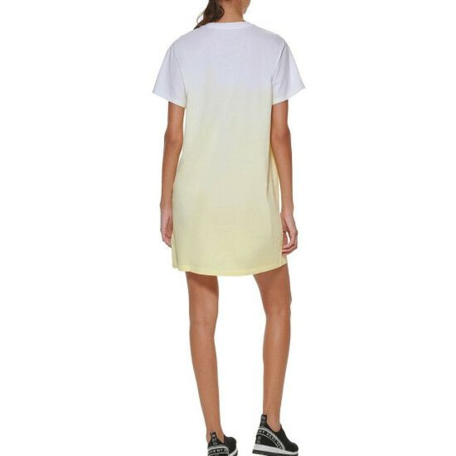 Women'S Clothing * | Cheap Dkny Sport Slub Jersey Embroidered Logo Short Sleeve Crew Neck Dip Dye T-Shirt Dress Lemon Tart