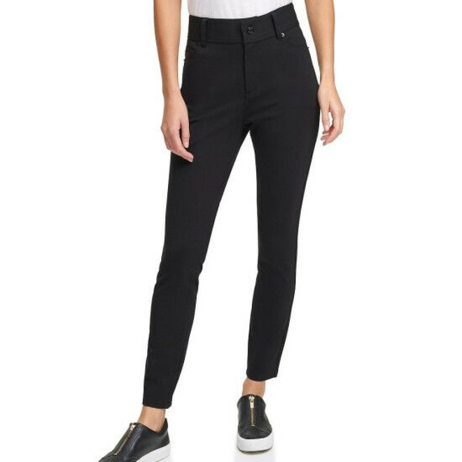 Women'S Clothing * | Top 10 Dkny Ponte Knit 5-Pocket High Rise Slim Leg Pants Black