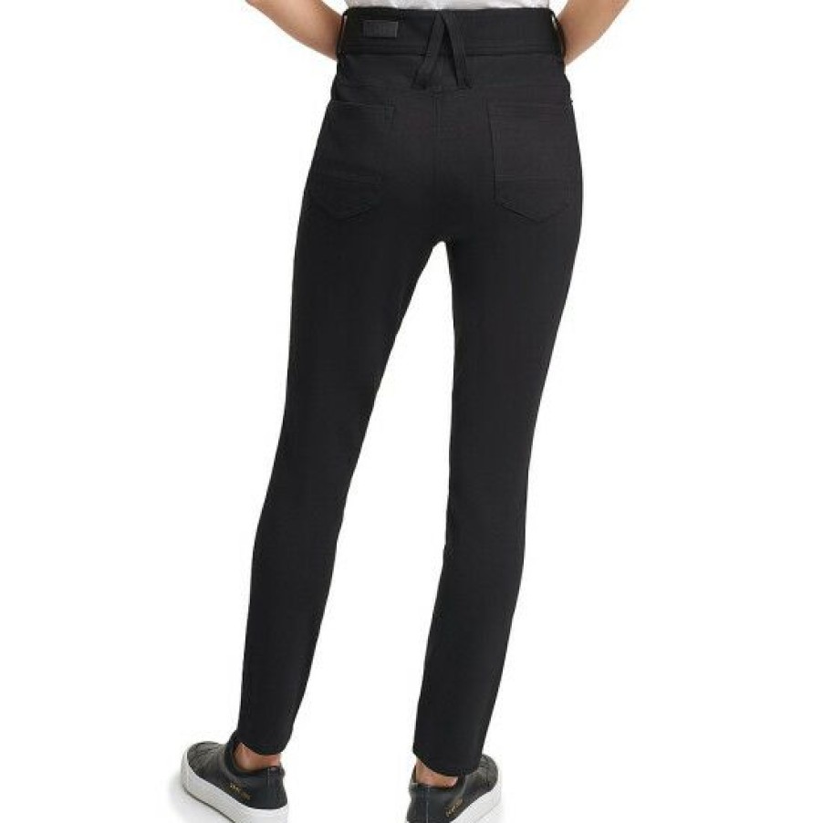 Women'S Clothing * | Top 10 Dkny Ponte Knit 5-Pocket High Rise Slim Leg Pants Black