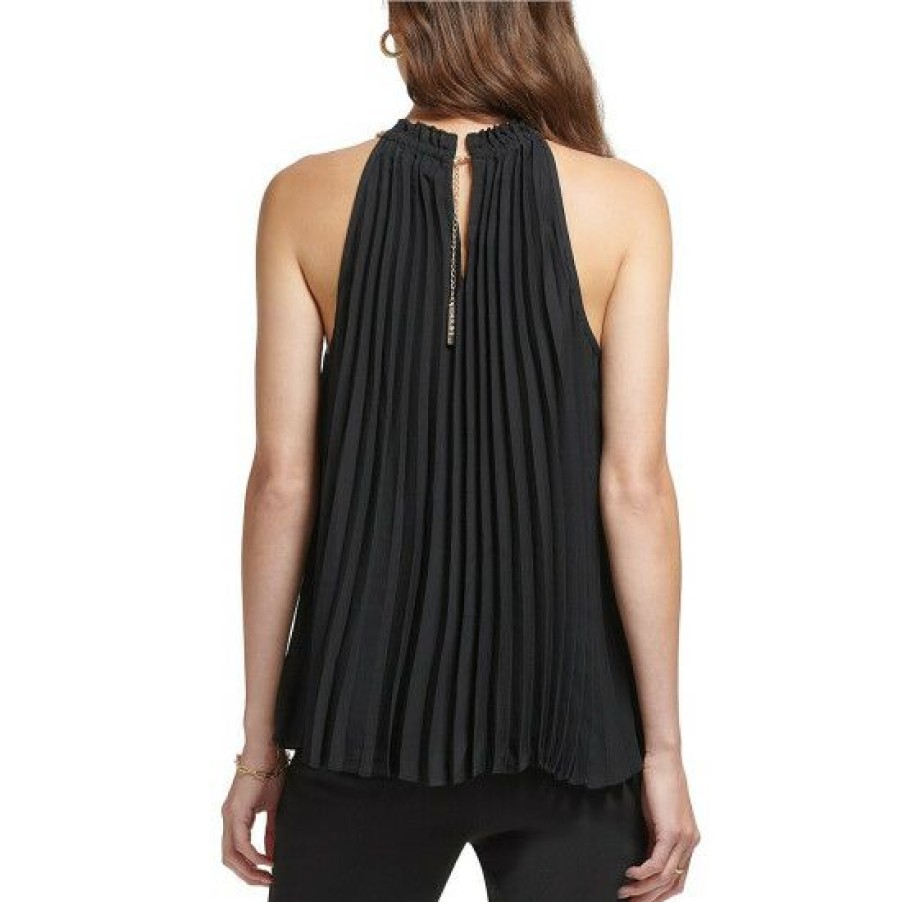 Women'S Clothing * | Coupon Dkny Halter Neck Chain Detail Solid Pleated Top