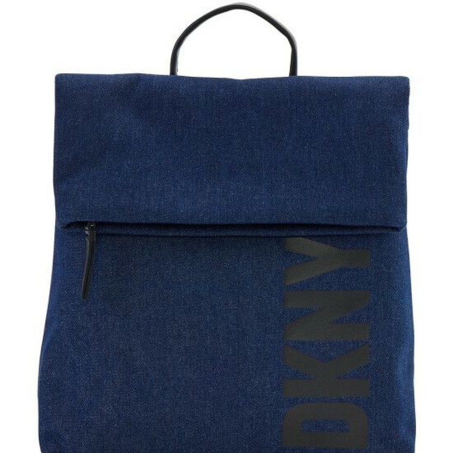 Women'S Clothing * | Top 10 Dkny Dnky Tilly Denim Vegan Leather Spellout Logo Backpack Denim/Black