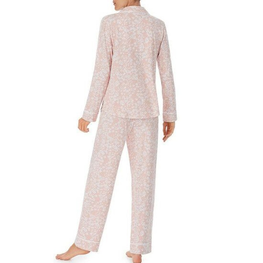 Lingerie * | Coupon Dkny Long Sleeve Notch Collar Brushed Jersey Knit Animal Print Pajama Set Blush Print