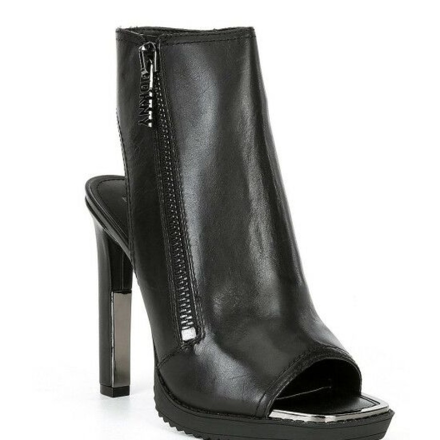 Shoes * | Best Reviews Of Dkny Malia Leather Zip Shooties Black