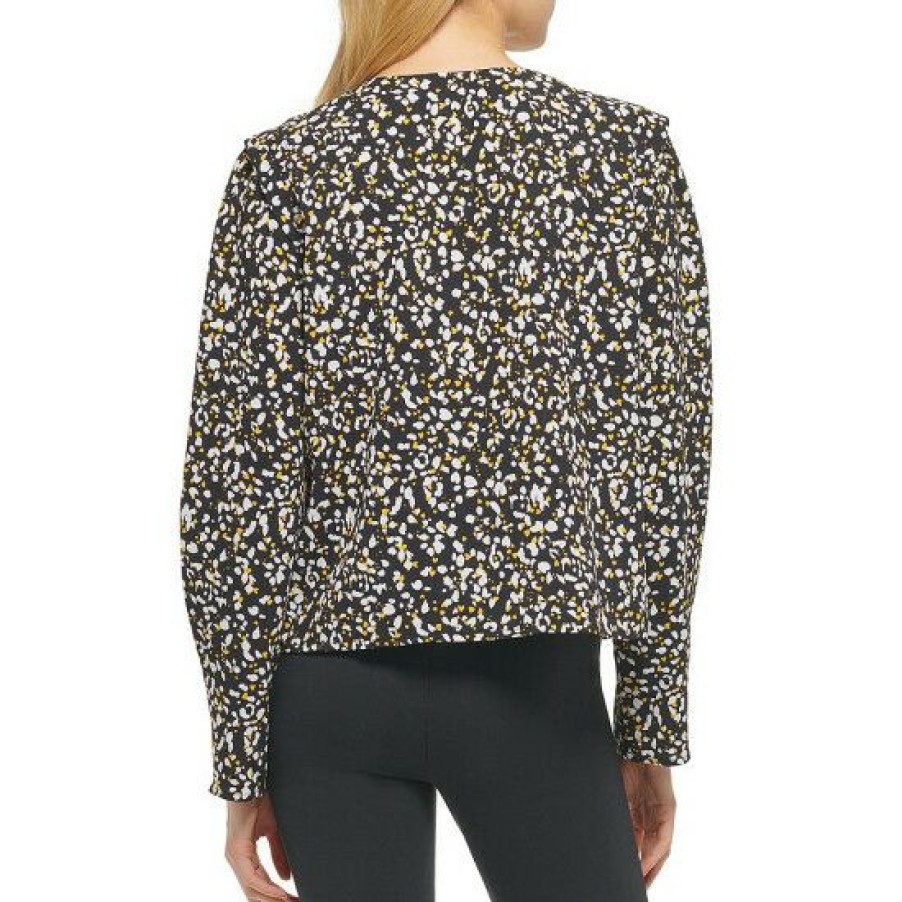 Women'S Clothing * | Top 10 Dkny Animal Print Crepe V-Neck Cropped Blouse Black Gold