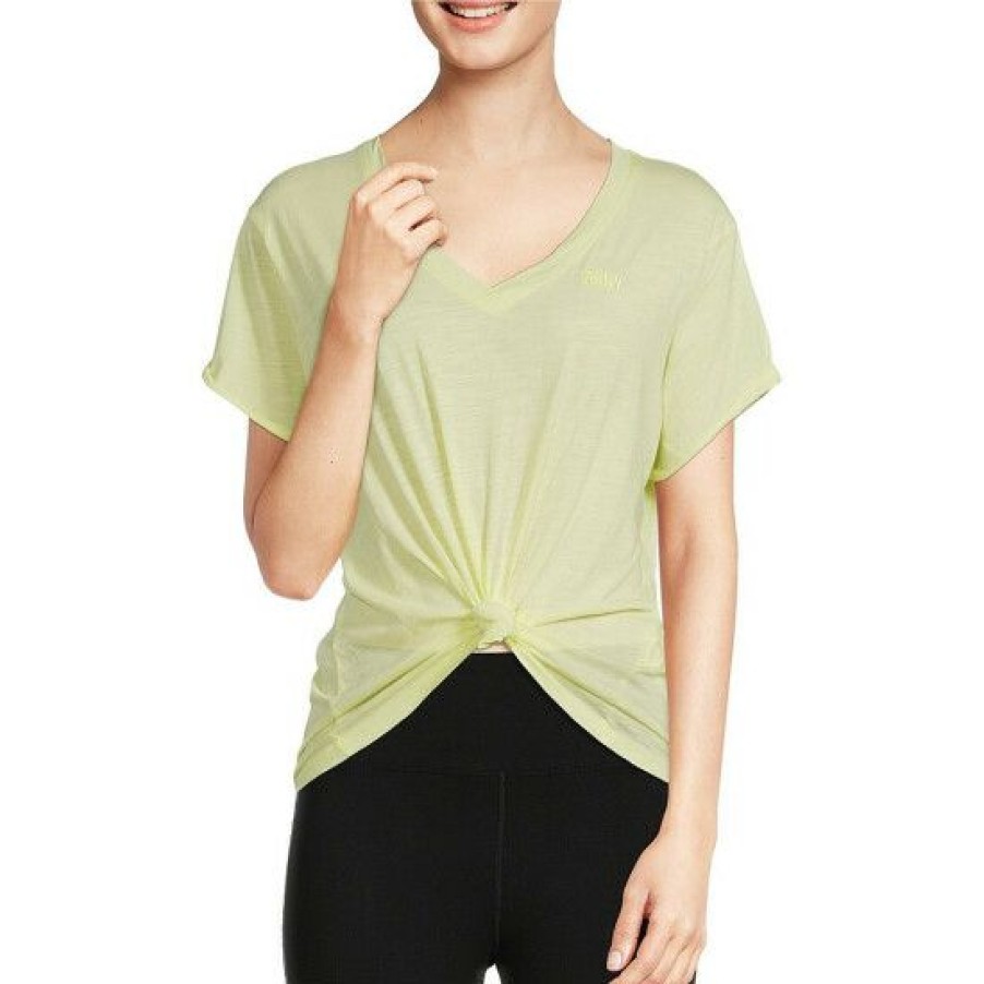 Women'S Clothing * | Cheapest Dkny Sport Pigment Washed V-Neck Short Sleeve Knot Front Hem Cotton Jersey Tee