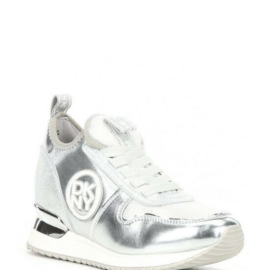 Shoes * | New Dkny Sabatini Lace-Up Sneakers Silver/White