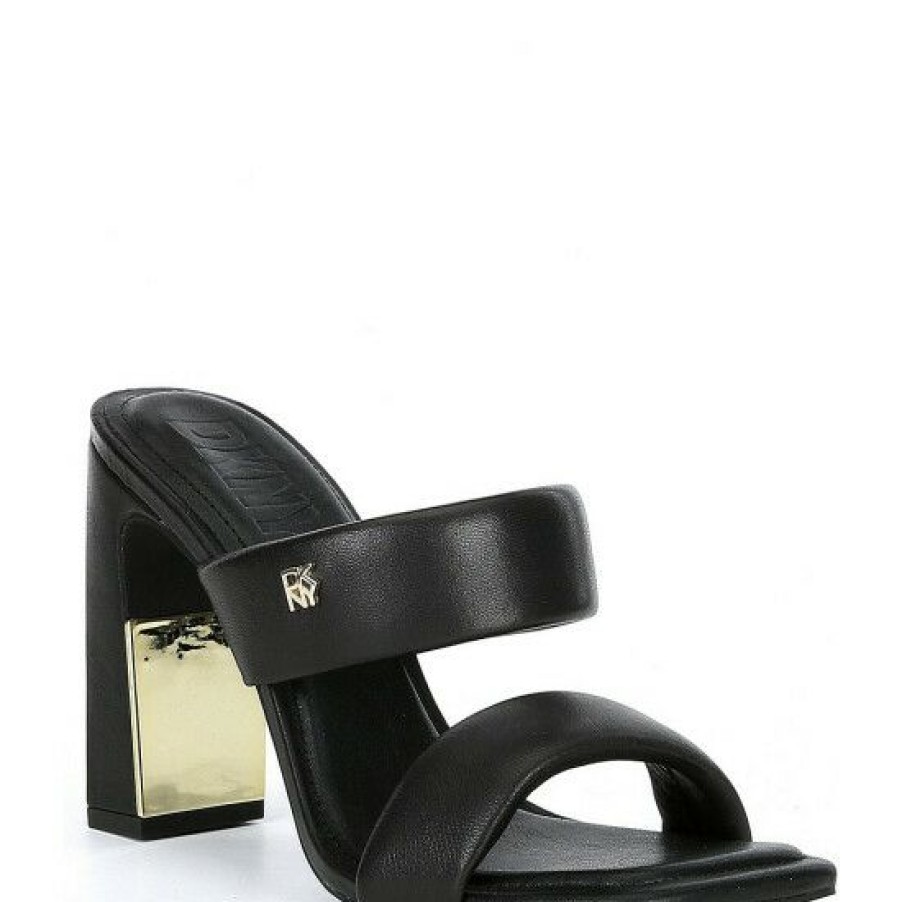 Shoes * | Best Sale Dkny Renni Leather Block Heel Dress Sandals