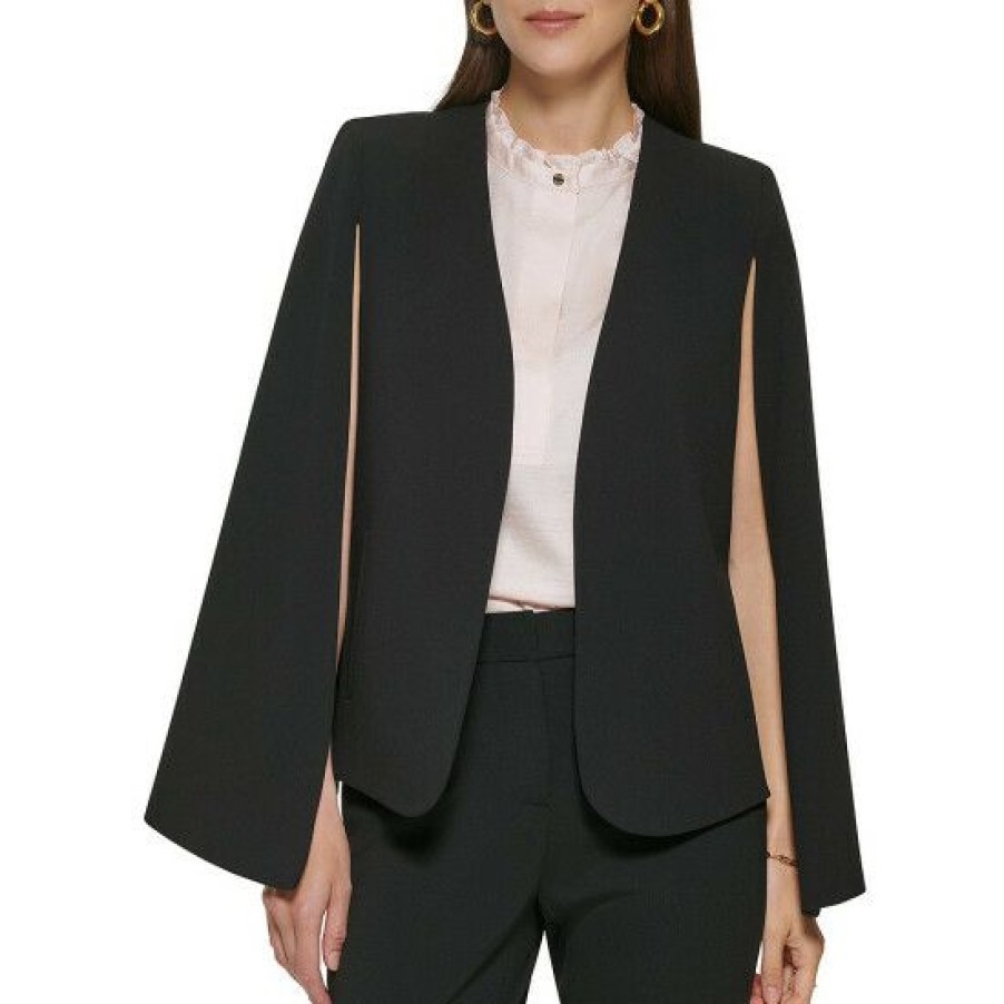 Women'S Clothing * | Cheapest Dkny Scuba Crepe Slit Cape Jacket Black