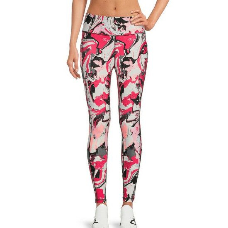 Women'S Clothing * | Wholesale Dkny Sport Marble Print High Waisted Pocketed 7/8 Leggings Fiery Pink Marble