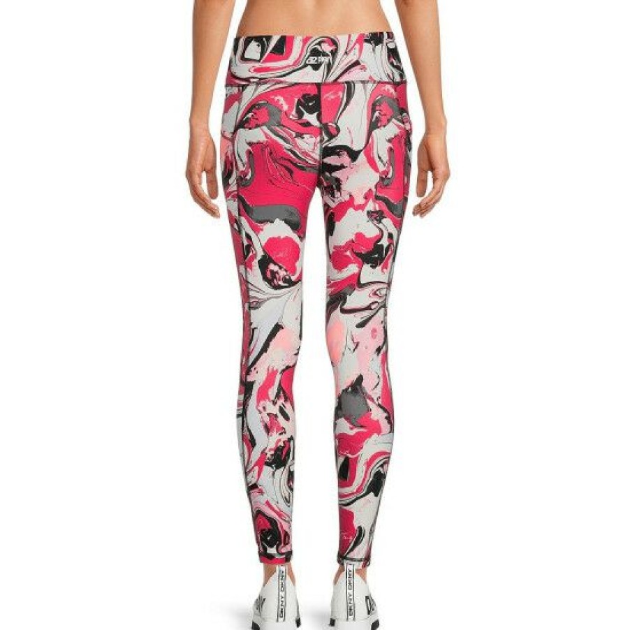 Women'S Clothing * | Wholesale Dkny Sport Marble Print High Waisted Pocketed 7/8 Leggings Fiery Pink Marble