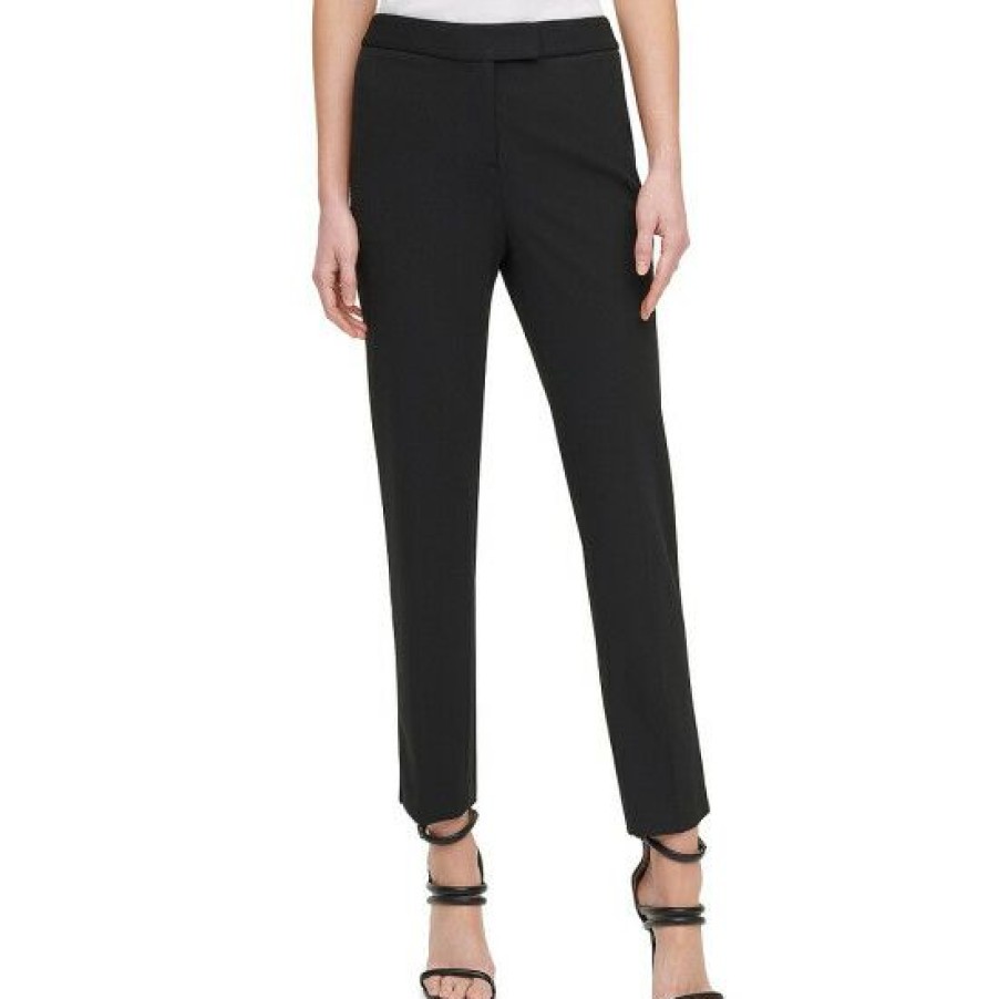 Women'S Clothing * | Promo Dkny Scuba Crepe Slim Leg Ankle Cropped Pants Black