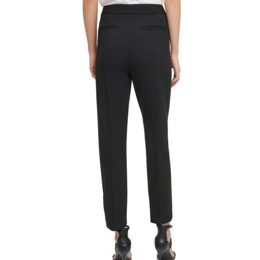 Women'S Clothing * | Promo Dkny Scuba Crepe Slim Leg Ankle Cropped Pants Black