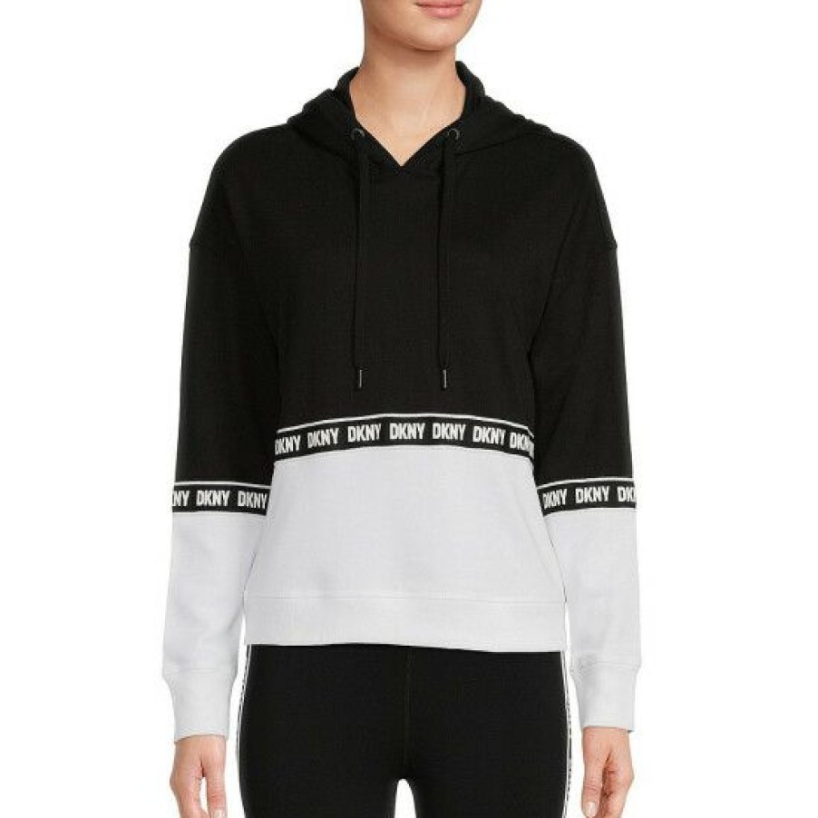 Women'S Clothing * | Cheapest Dkny Sport Color Block Logo Knit Hoodie