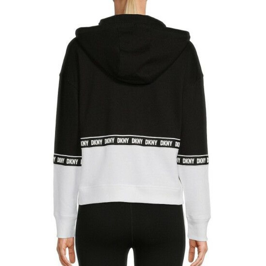 Women'S Clothing * | Cheapest Dkny Sport Color Block Logo Knit Hoodie