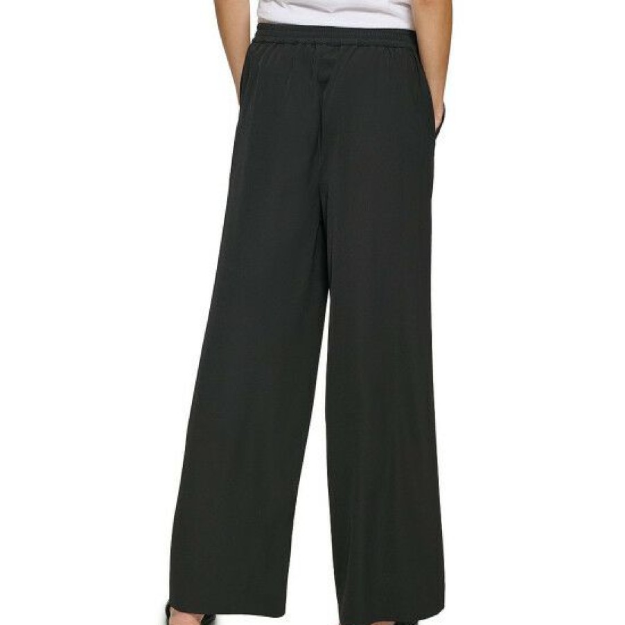 Women'S Clothing * | Brand New Dkny Drawstring Waist Wide Leg Woven Pants Black