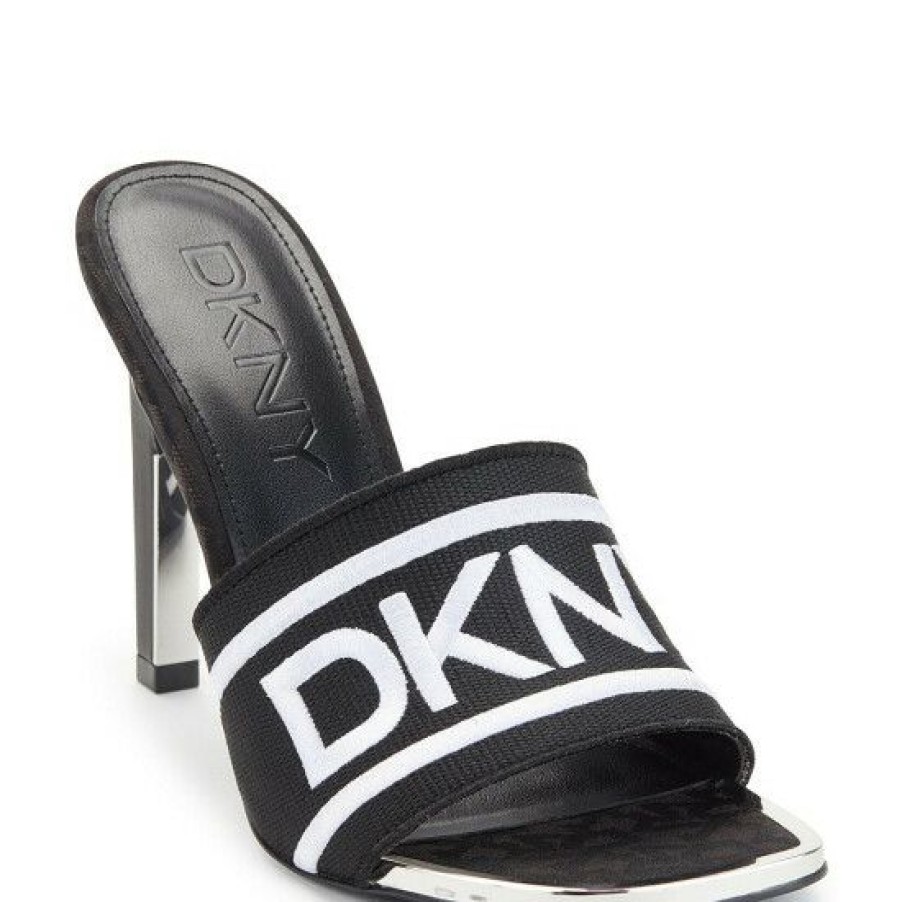 Shoes * | Outlet Dkny Amantha Logo Elastic Dress Sandals Black/White