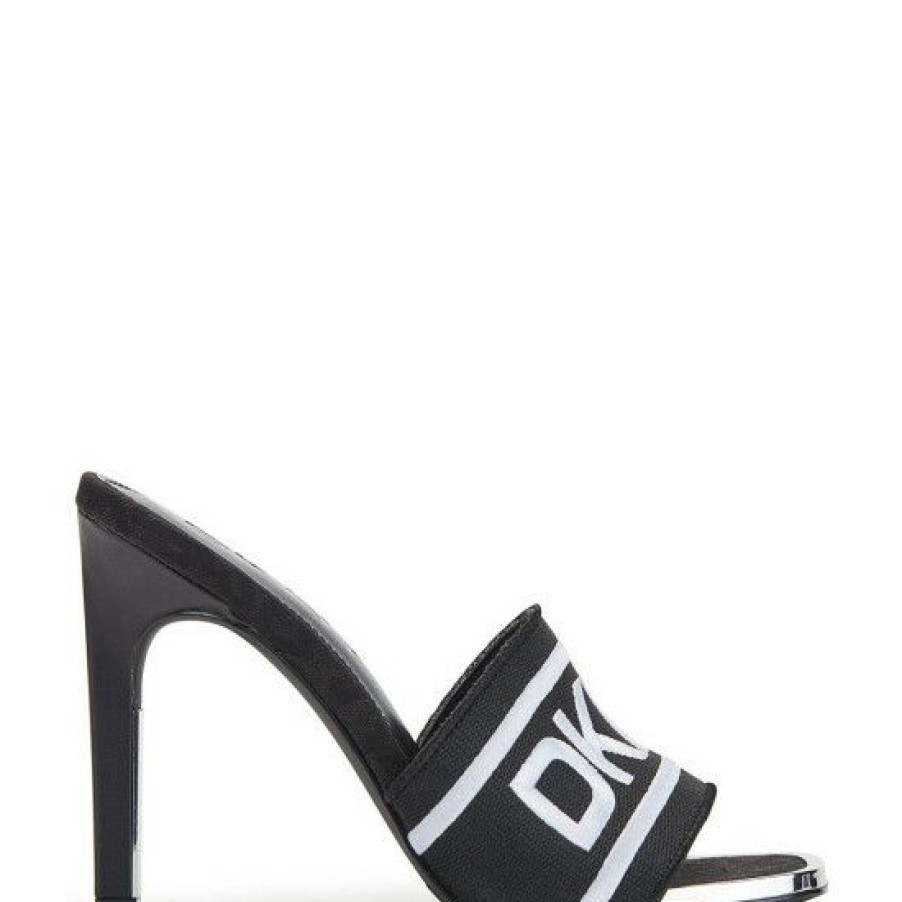 Shoes * | Outlet Dkny Amantha Logo Elastic Dress Sandals Black/White