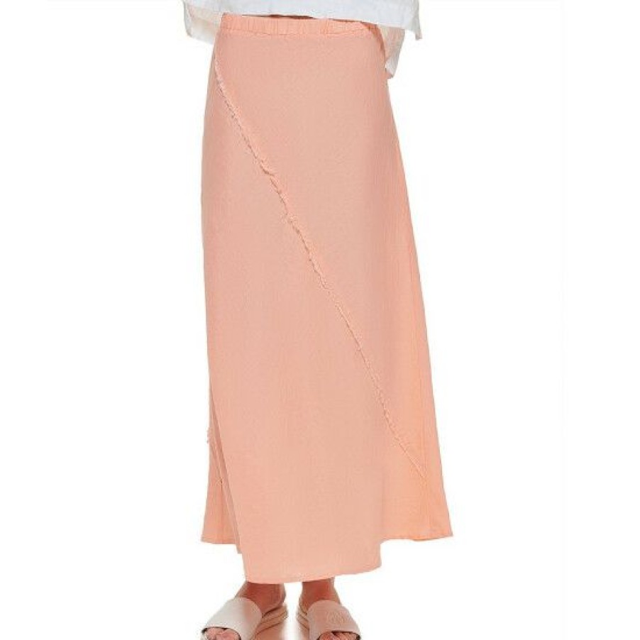 Women'S Clothing * | Wholesale Dkny Pull-On Linen A-Line Waist Seam Coordinating Maxi Skirt