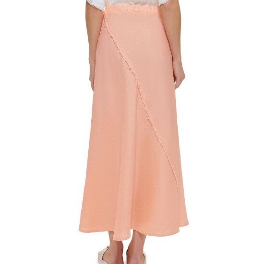 Women'S Clothing * | Wholesale Dkny Pull-On Linen A-Line Waist Seam Coordinating Maxi Skirt