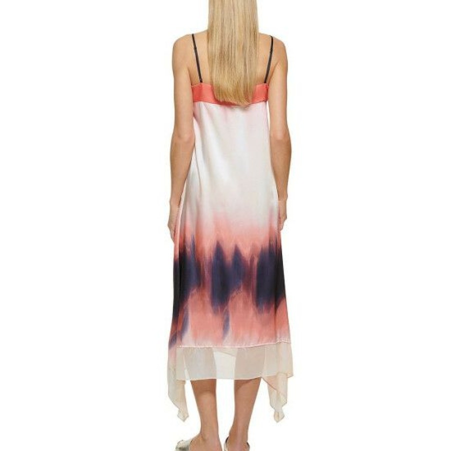 Women'S Clothing * | Top 10 Dkny Tie Dye Scarf Twill Square Neck Sleeveless Waistless Maxi Dress Spark/New Navy Multi