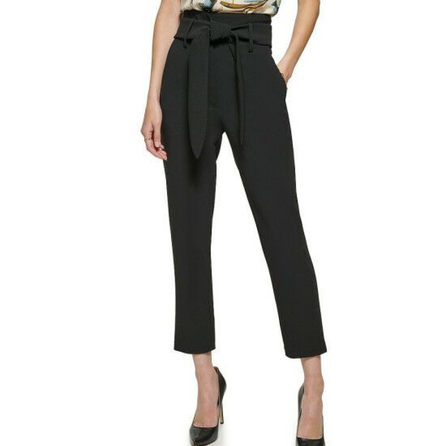 Women'S Clothing * | Best Deal Dkny Scuba Crepe Belted Tie Front Pants Black