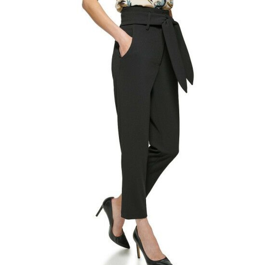 Women'S Clothing * | Best Deal Dkny Scuba Crepe Belted Tie Front Pants Black