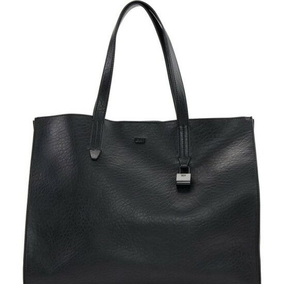 Women'S Clothing * | Discount Dkny Maze Large Vegan Leather Tote Bag Black