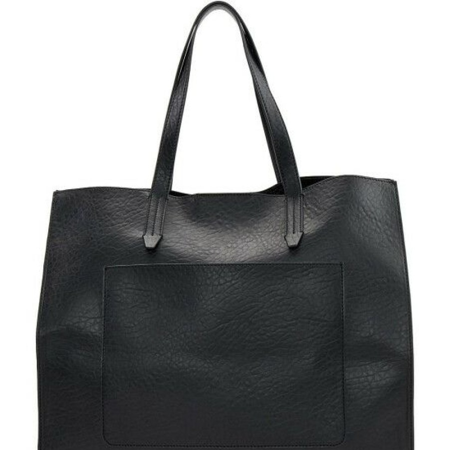 Women'S Clothing * | Discount Dkny Maze Large Vegan Leather Tote Bag Black