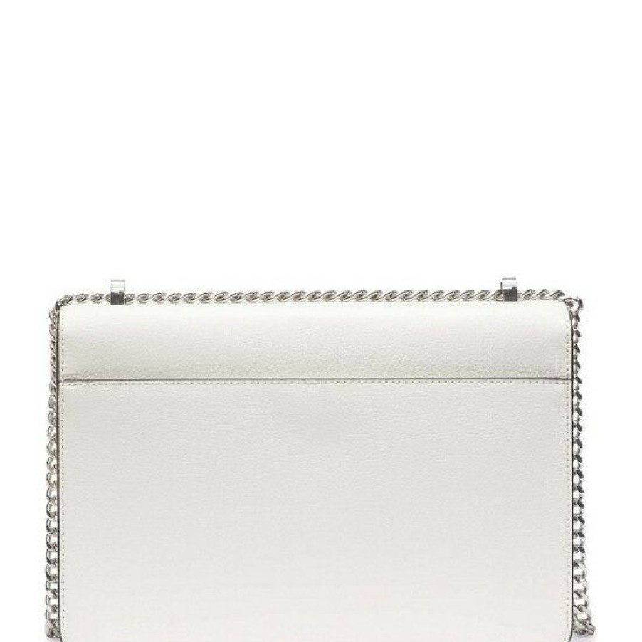 Women'S Clothing * | Hot Sale Dkny Elissa Large Pebbled Leather Charm And Lock Shoulder Bag White/Silver