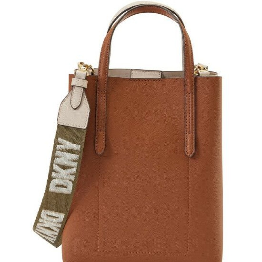 Women'S Clothing * | New Dkny Ines Vegan Leather Logo Strap Tote Bag Eggshell