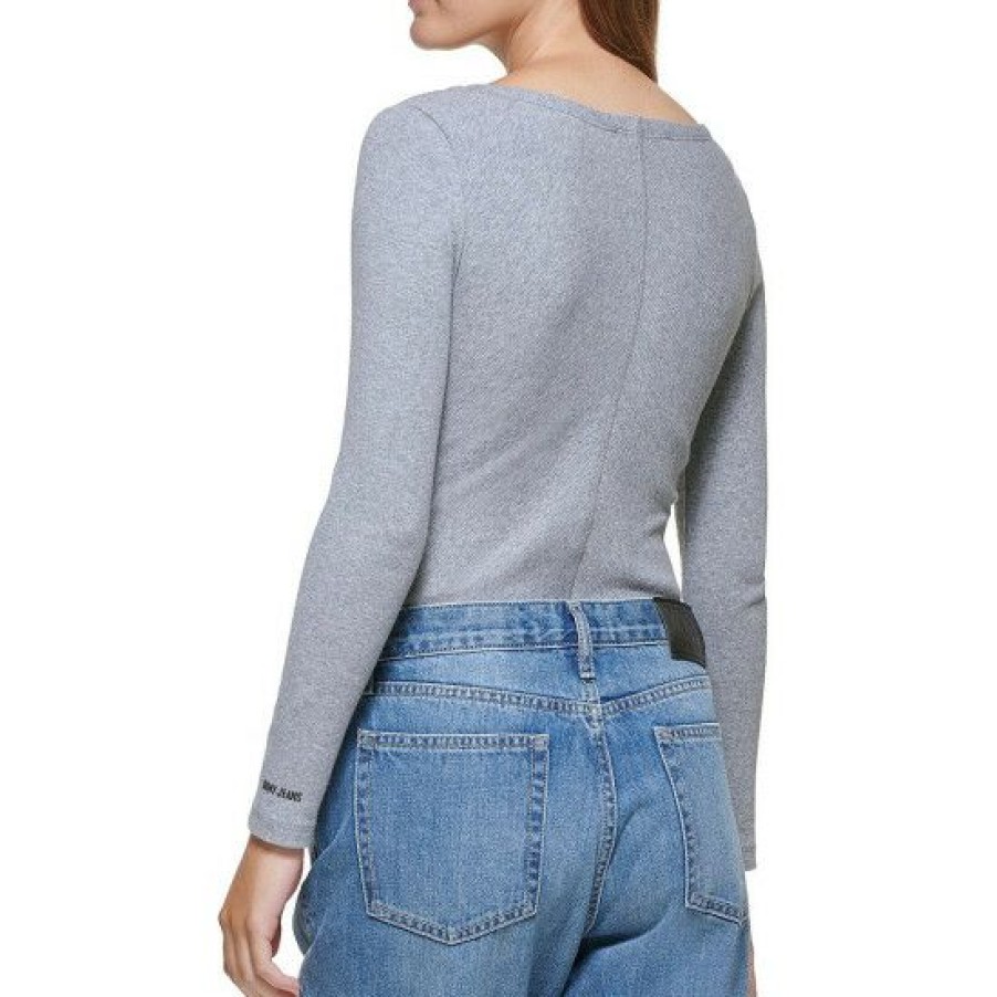 Women'S Clothing * | Best Sale Dkny Jeans Scoop Neck Long Sleeve Knit Bodysuit