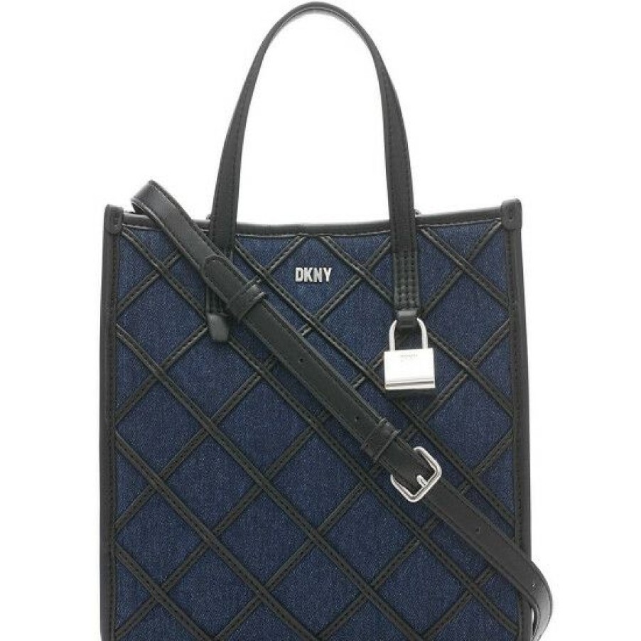 Women'S Clothing * | Top 10 Dkny Maze Woven Vegan Leather Tote Bag Denim