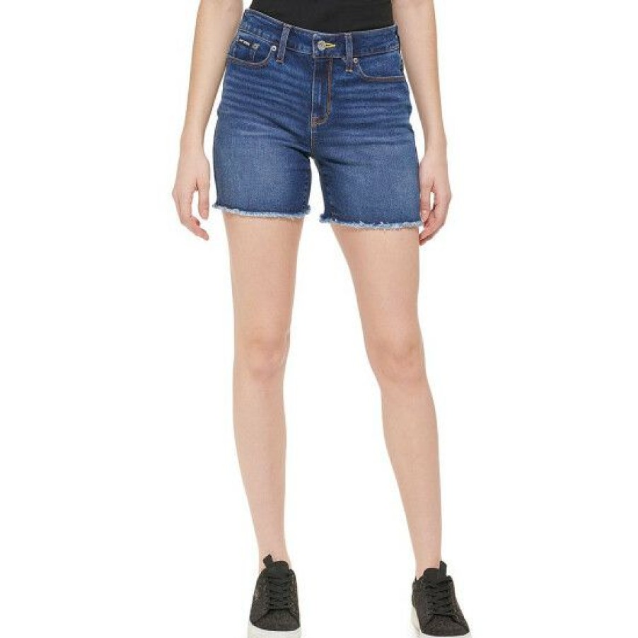 Women'S Clothing * | Deals Dkny Jeans High Rise Raw Frayed Hem Denim Shorts